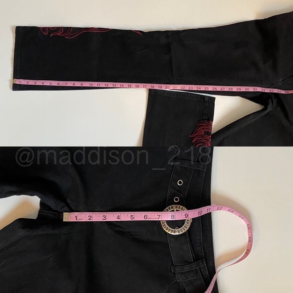 Harley Davidson Vintage Y2K Flame Embroidered Bootcut Flare Black Jeans 6 long - Picture 9 of 11